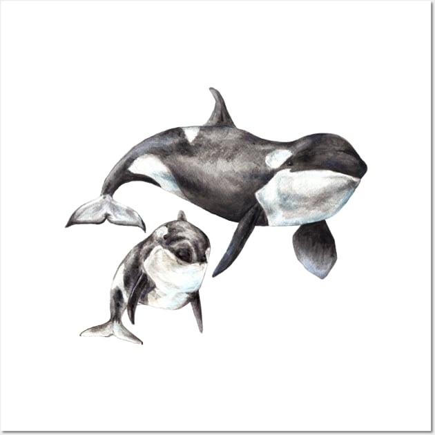 Mama and Baby Orca Wall Art by wanderinglaur